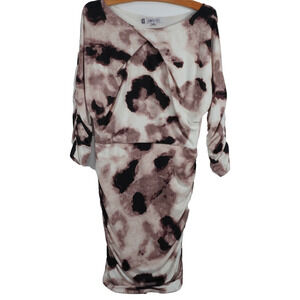 Jennifer Lopez JLO Y2K animal print Ruched Dolman sleeve midi dress round neck M